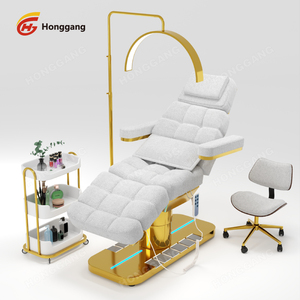 Tempat Tidur Pijat Elektrik Salon Kecantikan Kosmetik Mewah Stainless Steel Emas 3 Motor untuk Bulu Mata, Pijat, dan Perawatan Wajah - Product Image 1