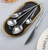 Ensemble de couverts rétro en acier inoxydable 18/10, finition miroir, sans BPA, minimaliste, couteau, cuillère, fourchette, compatible lave-vaisselle, argenté, pour hôtel