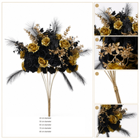 Boule de fleurs artificielles en soie noire et dorée pour la décoration de table et d'allée de mariage