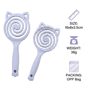 Cepillo de pelo con orejas de gato, diseño en espiral, ventilado, desenredante, masajeador, con cojín de aire, para niños y mujeres, antiestático, para cabello húmedo o seco, herramienta de peinado. - Product Image 5