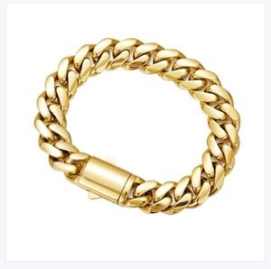 Bracelet <span class=keywords><strong>en</strong></span> acier inoxydable plaqué <span class=keywords><strong>or</strong></span> 14 carats, bouton cubain brillant crypté, bijoux pour hommes et femmes, chaîne à maillons géométriques, tendance, 6/8/10/12/14 mm - Product Image 6
