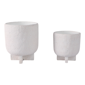 Vasi cilindrici con piedini in ceramica per piante da interno ed esterno, design bianco testurizzato - Product Image 3
