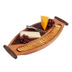 Plateau de service en bois brun écologique, peint à la main, design bohème rond, pour cadeaux, décoration de table, fabriqué au Vietnam - Product Image 1