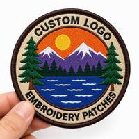 Écussons brodés personnalisés, forme ronde, paysage naturel couleur intégrale, logo, à thermocoller ou à coudre, pour veste, chapeau, sac à dos, vente en gros