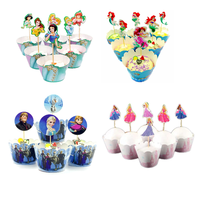 Princesse thème Cupcake décorations pour filles fête d'anniversaire gâteau Topper enfant faveurs Cupcake Topper 24 pièces/ensemble