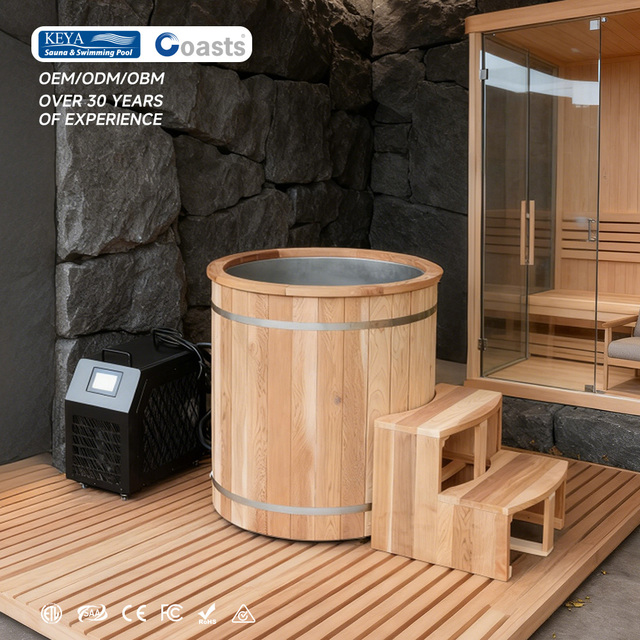 Commercial 304 Stainless Steel Cold Plunge Tub with Chiller for Gym and Sports Recovery Ice Bath Wood