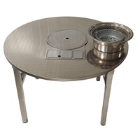 Table de Repas Pliante en Acier Inoxydable, Gril BBQ 2-en-1, Réchaud à Gaz Butane & Réchaud à Charbon pour Hotpot de Restaurant Coréen et Pique-Nique