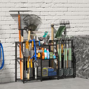 Garden <b>Tool</b> <b>Rack</b> 3 Tier Black Free Standing Storage Organizer For Garage Patio Outdoor <b>Tools</b> - Product Image 3