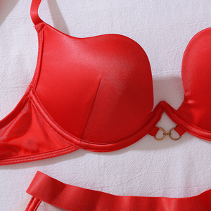 Ensemble de lingerie push-up français à décolleté plongeant en V, avec jupe en résille transparente à baleines, porte-jarretelles et soutien-gorge push-up sculptant pour femme - Product Image 5