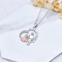 Fine Jewelry Collier pendentif père et fille en argent sterling 925 avec zircon et mot gravé