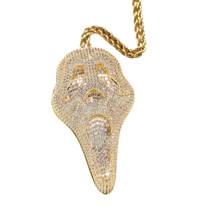 Nuevo Diseño Personalizado, Collar con Colgante <span class=keywords><strong>de</strong></span> Calavera con Circonitas 5A, Estilo Punk Hip Hop, Chapado en Oro Real, para Hombres, Raperos - Product Image 1