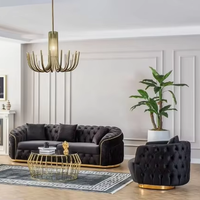 Causeuse Chesterfield blanc antique et ensemble de canapé 3 places Design contemporain Velours Tissu Matériau Style Royal Vintage