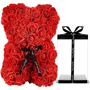 Up gül ayılar çiçek 40Cm 25Cm pembe güller sevgililer PE köpük kırmızı hediye yapay sevgililer gül ayı PVC hediye kutusu