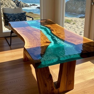 Tavolo <span class=keywords><strong>in</strong></span> <span class=keywords><strong>Resina</strong></span> Epossidica Moderno Design Personale <span class=keywords><strong>in</strong></span> Noce Naturale per Soggiorno Ufficio Hotel Scrivania Sala da Pranzo - Product Image 6