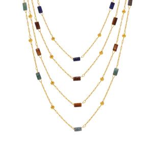 Collier et bracelet en acier inoxydable plaqué or 18 carats avec pierres naturelles colorées, collier en acier inoxydable avec pierres naturelles irrégulières - Product Image 5