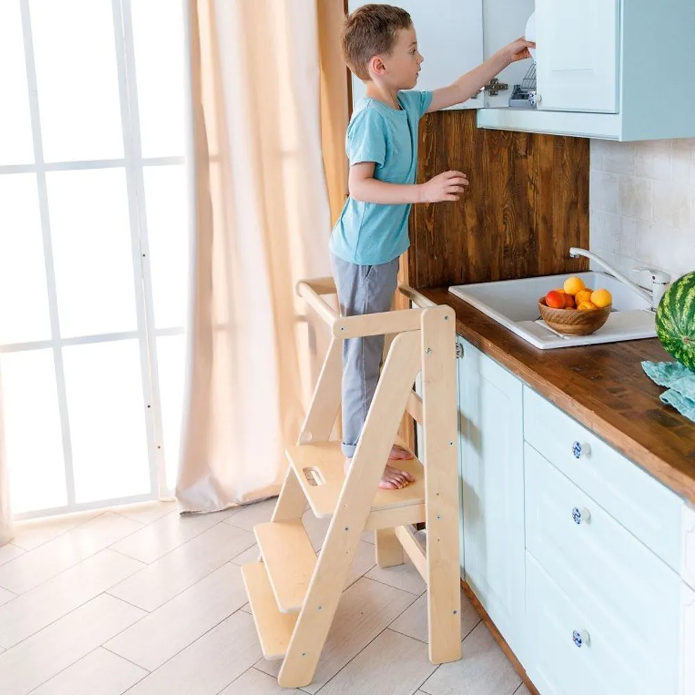 Trẻ em rắn gỗ đứng tháp cho nhà bếp Bếp bước phân cho trẻ em học tập tháp trợ giúp cho nhà bếp