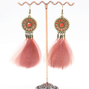 Feather <b>Drop</b> Earrings Alloy Antique <b>Bronze</b> Plated Bohemia Style Women's Party Jewelry - Product Image 5