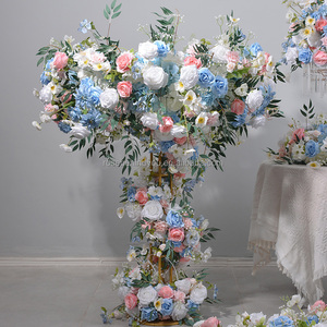 Bianco <span class=keywords><strong>blu</strong></span> <span class=keywords><strong>rosa</strong></span> e viola oggetti di scena da sposa fiori runner composizioni di fiori centrotavola matrimonio e decorazioni da tavola - Product Image 2