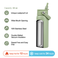 Bouteille isotherme personnalisable avec verrouillage, gourde à large ouverture en acier inoxydable de 24 oz avec paille verrouillable