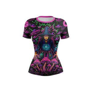 Conjunto de Yoga para Mujer al por Mayor, Camiseta de Manga Corta y Pantalones Cortos/Leggings, Estampado Digital, Spandex/Poliéster, Transpirable, Anti-UV UPF50+ - Product Image 2