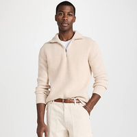 Pull-over Homme Personnalisé OEM&ODM 100% Coton, Col Montant Zippé, Manches Longues, Tricot Côtelé Crème, Style Pêcheur