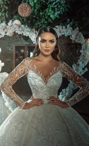 <span class=keywords><strong>Robe</strong></span> de mariée de luxe modeste <span class=keywords><strong>2023</strong></span>, style libanais, couleur champagne, pour <span class=keywords><strong>mariage</strong></span> <span class=keywords><strong>civil</strong></span> tunisien, avec longue traîne cathédrale, Vestido De Novia - Product Image 2