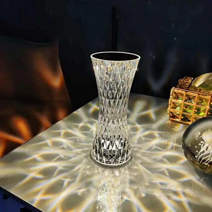 16 renk değiştirme gül kristal akülü başucu nehir gümüş lambası dekoratif gece lambası kristal dokunmatik kontrol masa lambası