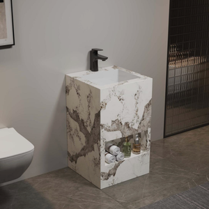 Offre Spéciale : <span class=keywords><strong>Meuble</strong></span> de Salle de Bain Moderne pour Hôtel, <span class=keywords><strong>Colonne</strong></span> Unique Autoportante avec Lavabo Intégré et Plateau en Pierre, Prix Abordable - Product Image 2