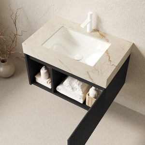 Mobile bagno <span class=keywords><strong>EIDEN</strong></span> da 30 pollici con lavabo, mobiletto sospeso, piano in pietra sinterizzata color crema con venature oro e lavabo in ceramica con 1 cassetto - Product Image 2