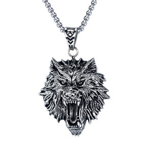 Populaire nordique hip-hop disco titane acier hommes collier rue à la mode rétro tête de loup pendentif bijoux avec style cool - Product Image 1