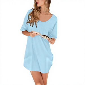 T-shirt long décontracté surdimensionné à manches courtes en coton 100% super doux et extensible, léger, avec logo personnalisé pour femme, idéal pour la nuit - Product Image 4