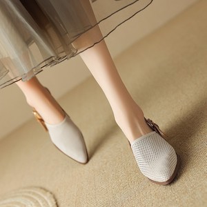 Femmes 2025 été respirant volant tissé Baotou <span class=keywords><strong>talon</strong></span> épais ouvert <span class=keywords><strong>talon</strong></span> moyen pointu maille chaussures petite taille hiver extérieur - Product Image 4