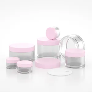 Il cosmetico crema di plastica rotondo trasparente di 15g 30g 50g 100g 120g 150g 200g 250g sfrega il barattolo con il coperchio rosa