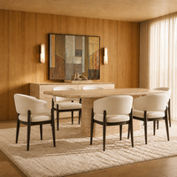Table à manger rectangulaire sculptée de luxe léger avec ensemble de fauteuils de salle à manger en tissu pour salle à manger de villa