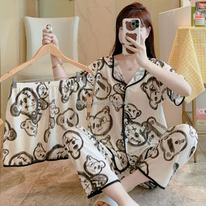 Set <span class=keywords><strong>Pigiama</strong></span> Autunnale 2025 per <span class=keywords><strong>Donna</strong></span>, Abbigliamento da Notte in Cotone Stampato, Vestaglia e Completo da Casa Firmato - Product Image 4