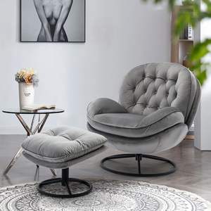DB Accent <b>Grey</b> <b>Chair</b> with Ottoman Tufted and <b>Reclining</b> Comfortable Minimalist Style for Home Office or Living Room Furniture - Product Image 3