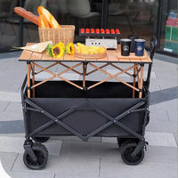 Chariot de plage pliable en acier à faible teneur en carbone avec parasol réglable et table latérale pour le camping, les courses et les sorties à la plage