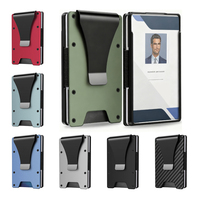 Porte-cartes de crédit en aluminium ultra fin avec logo personnalisé, blocage RFID, fenêtre d'identification, pince à billets, portefeuille minimaliste en métal