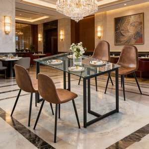 โต๊ะอาหารทรงสี่เหลี่ยมทันสมัย ขาสีดำ ท็อปกระจกนิรภัยขนาดใหญ่ 47 นิ้ว ลดราคาพิเศษ - Product Image 1