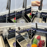 Évier de cuisine intelligent en acier inoxydable nano, à nid d'abeilles, avec affichage de la température, touches de piano, cascade, ensembles d'éviers de cuisine