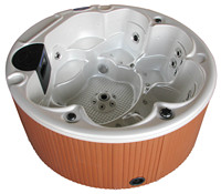 Baignoires de massage rondes européennes autoportantes en acrylique, de luxe, écologiques et modernes, pour 6 personnes, idéales pour les grands espaces extérieurs et les jardins.