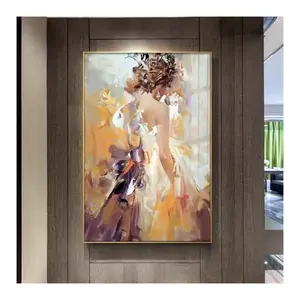 ArtUnion 100% Hand-painted High Quality Abstract Palette Knife Fine Art Lady with white Dress Oil Painting For Living Room