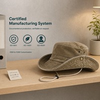 Chapeau Bob en Coton Lavé avec Logo Personnalisé, Large Bord, Anti-UV, avec Sangle Mentonnière, Style Vintage Vieilli, Idéal pour la Pêche, la Randonnée et les Activités de Plein Air