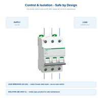 Interrupteur miniature Schneider, disjoncteur principal Acti9 IINT125 Pro 4P rail DIN 32A 125A usage industriel AC-22A