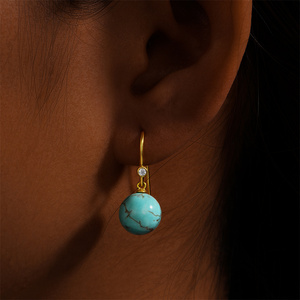 CANNER Vente en gros Boucles d'oreilles clous étoile en argent 925 avec turquoise et zircon pour filles et femmes, boucles d'oreilles pendantes à crochet avec pierre bleu ciel, cadeau - Product Image 5