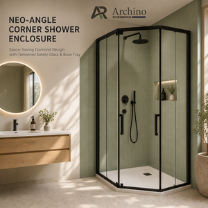Box Doccia Angolare Nero Slim Frame Neo Angle con Cornice in PVC, Lega di Alluminio e Acciaio, Vetro Trasparente per <span class=keywords><strong>Bagno</strong></span> - Product Image 1