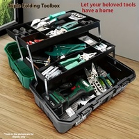 Boîte à outils en PP, valise en plastique à trois couches verte et noire, accessoires pour machines, emballage en plastique