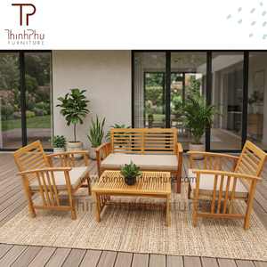 Juego de Sofás de Madera de Teca de Lujo Moderno, Ecológico, Impermeable, con Protección UV, para Uso en Interiores y Exteriores, Muebles de Jardín Ideales para Villas - Product Image 6