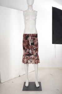 Women's Vintage Floral Print <b>Mesh</b> <b>Skirt</b> with Ruffled Hem Slim Fit Mid-Length Wrap Style for Summer Daily and Vocation Wear - Product Image 6
