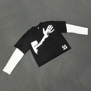 Streetwear personnalisé chemise pour hommes chemise à manches double couche t-shirt unisexe 2 en 1 double couche à manches longues t-shirt à manches longues pull à manches longues - Product Image 4